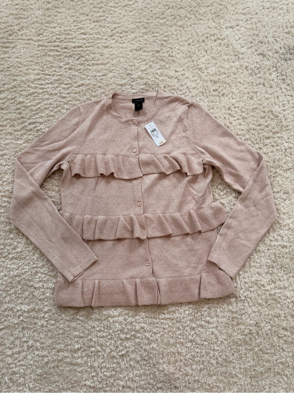 Ann Taylor Ruffle Button-Front Cardigan - Blush Pink